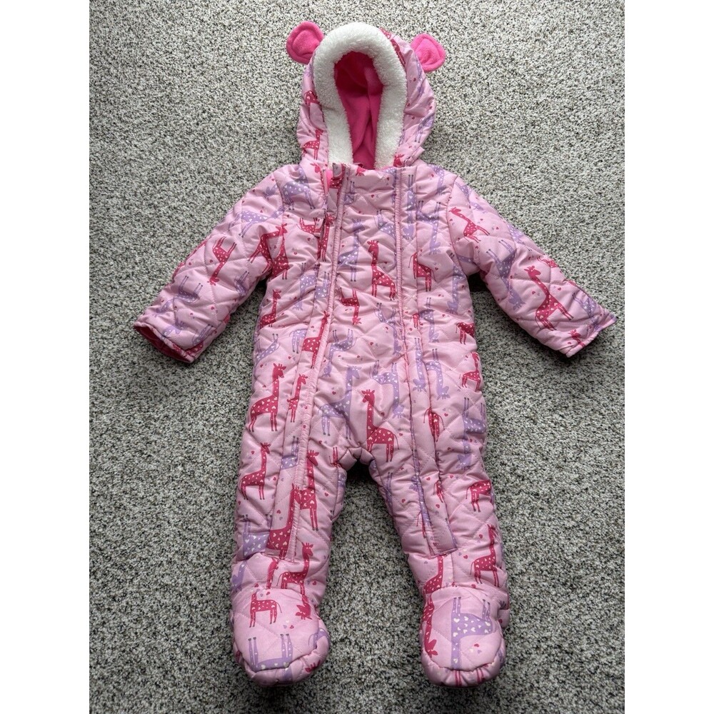 Toddler Girls Pink Giraffe Hooded Snowsuit Winter Bunting One Piece